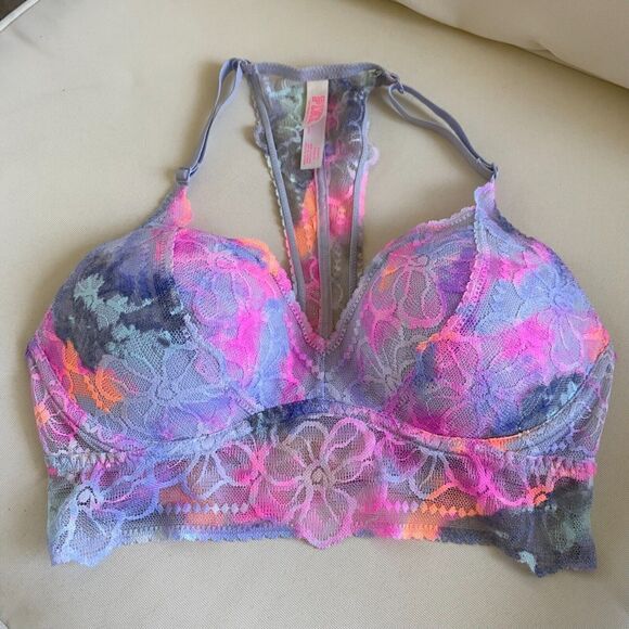 Victoria’s Secret PINK Pushup Bra Bralette Pastel Tropical Lace S (AA-C) - Picture 5 of 6